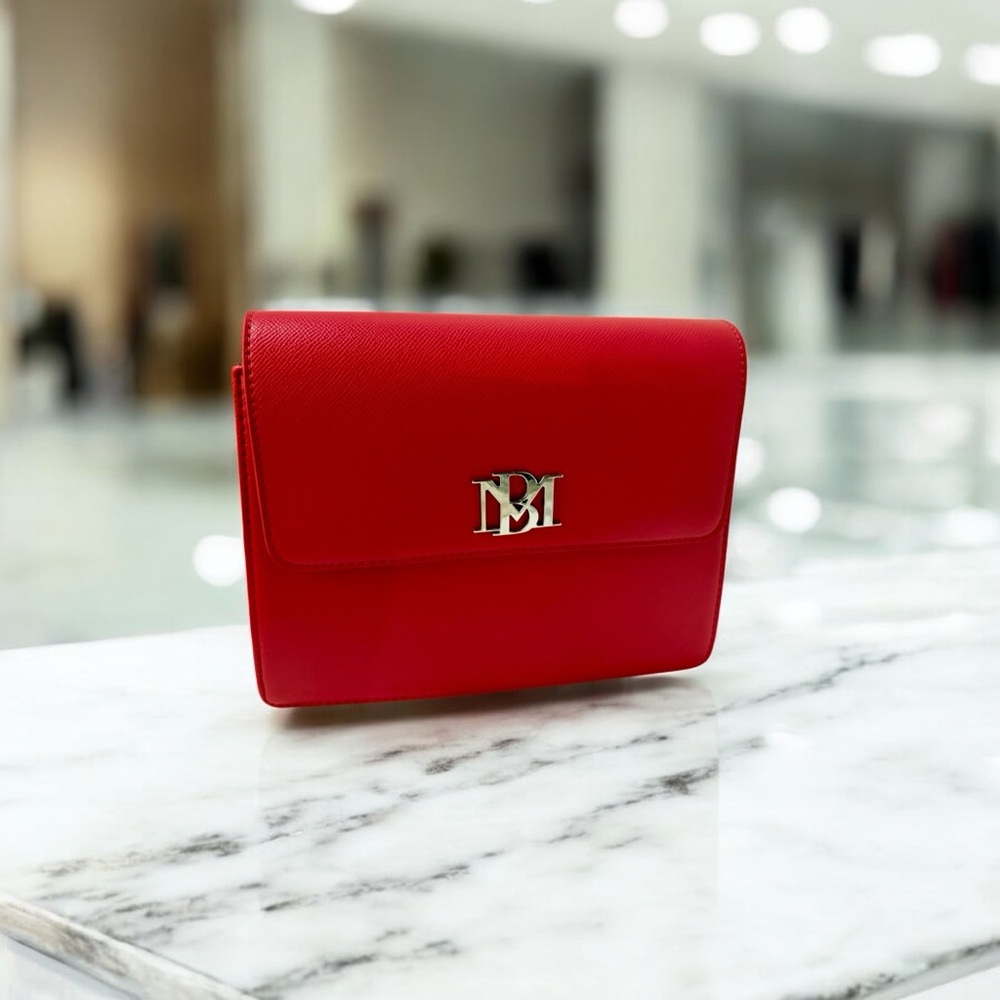 Badgley Mischka Red Clutch with Silver Logo